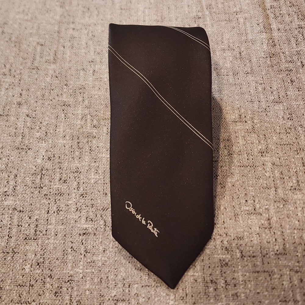 Vintage Oscar De La Renta Black With White Striped Necktie